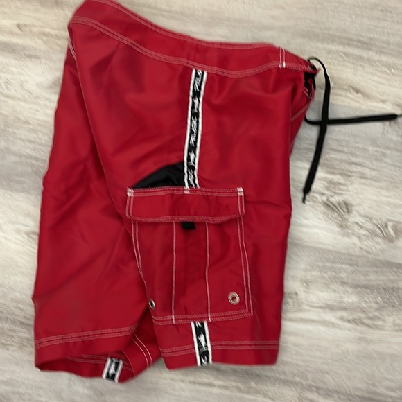Pelagic Red with Navy & White Men’s Swim Trunks with Velcro and Drawstring Waist - Picture 3 of 11